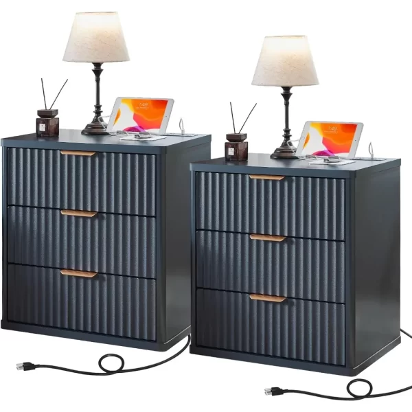 23" Wide Fluted Farmhouse Night Stand Set of 2 with Charging Station