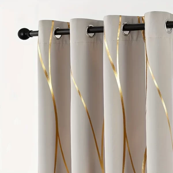 2Pcs Golden Wave & Circle Blackout Curtains Thermal Insulated Light Filtering Drapes with Grommet Top  Living Room Bedroom - Image 5