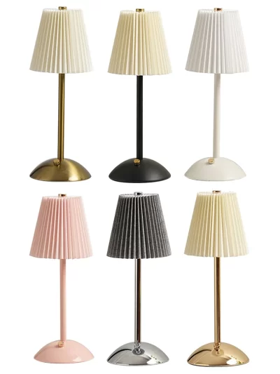 Pleated Shade Warm with Metal Base Nordic Decorative Rechargeable 3 Colors Dimmable Night Light