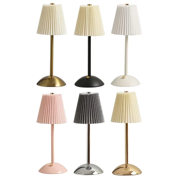 Pleated Shade Warm with Metal Base Nordic Decorative Rechargeable 3 Colors Dimmable Night Light