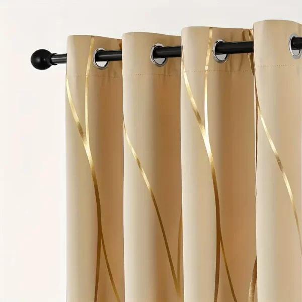 2Pcs Golden Wave & Circle Blackout Curtains Thermal Insulated Light Filtering Drapes with Grommet Top  Living Room Bedroom - Image 3