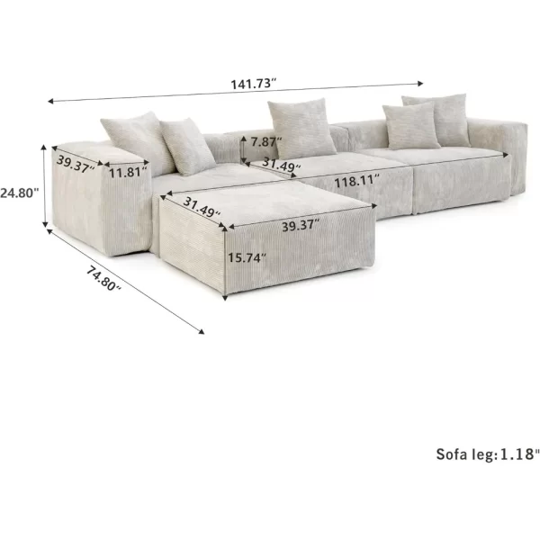 Luxurious Modular Sectional Couch with 5 Pillows and Chaise Ottoman, Cushion Covers Removable - Image 2
