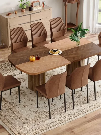 Rectangular Dining Table Set for 8 with Cushioned Chairs
