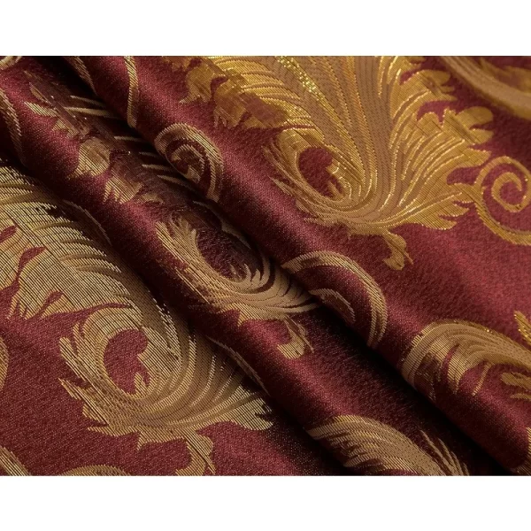 Jacquard Luxury Window 2 Panel Set Burgundy Gold Curtain with Attached Valance and Backing - Image 6