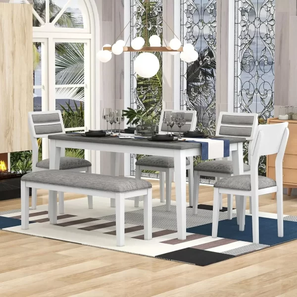6 Pieces Wood Dining Table Set with Bench - Image 10