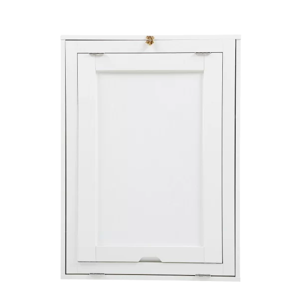 Modern Compact Wood Wall Mounted Folding Desk Cabinet Convertible Writing Desk for Home Office with Storage, White - Image 2