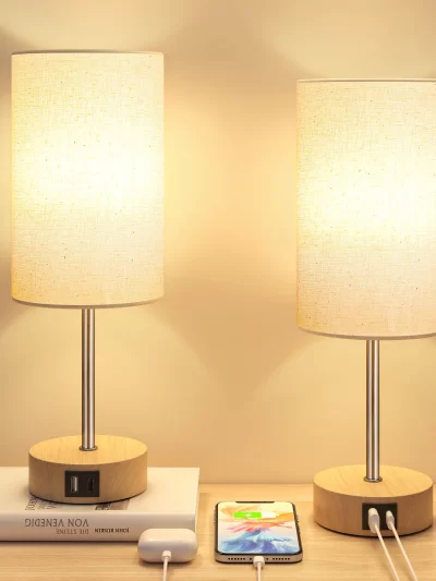 3 Way Dimmable, Touch Control, Dual Charging Ports, 3000K Soft Warm (2 LED Bulb)