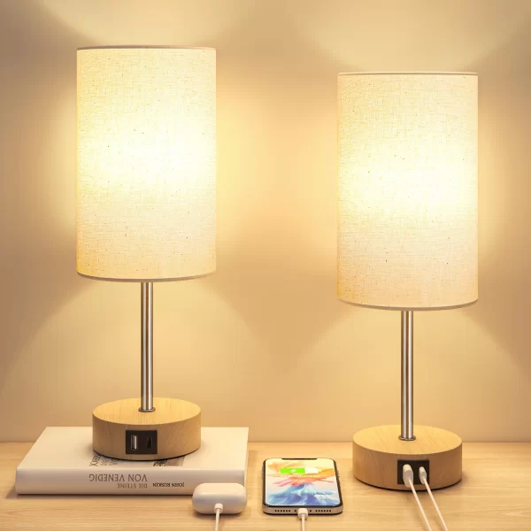 3 Way Dimmable, Touch Control, Dual Charging Ports, 3000K Soft Warm (2 LED Bulb)