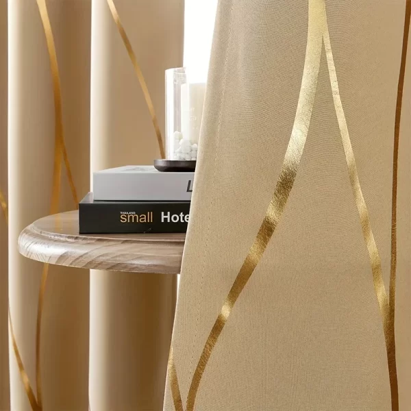 2Pcs Golden Wave & Circle Blackout Curtains Thermal Insulated Light Filtering Drapes with Grommet Top  Living Room Bedroom - Image 6