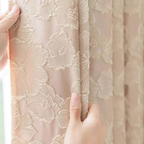 Blue Gliding 3D Embossed Flower Jacquard Bedroom Curtains, Luxury Bronzing Exquisite Semi-Shade Living Room, Kitchen Drapes Decor - Image 5