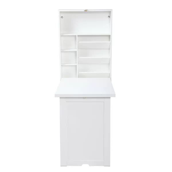 Modern Compact Wood Wall Mounted Folding Desk Cabinet Convertible Writing Desk for Home Office with Storage, White - Image 4