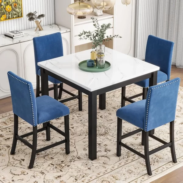 5-Piece Counter Height Dining Table Set with One Faux Marble Top - Image 7