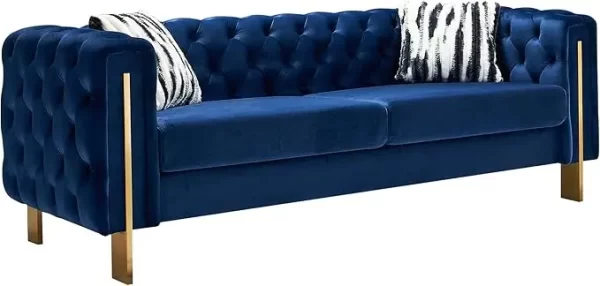 Modern Velvet Sofa for Living Room, 84 Inches Long Upholstered Sofa Couch with High Armrest and Metal Legs - Image 10