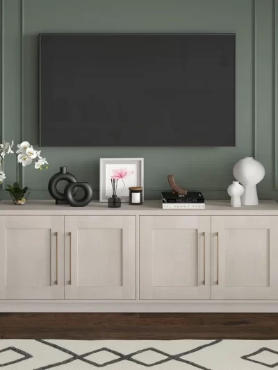 Rectangular TV Stand for TV's up to 75" in Alder White, for Home, Living Room, Bedroom, Entertainment Room, Office