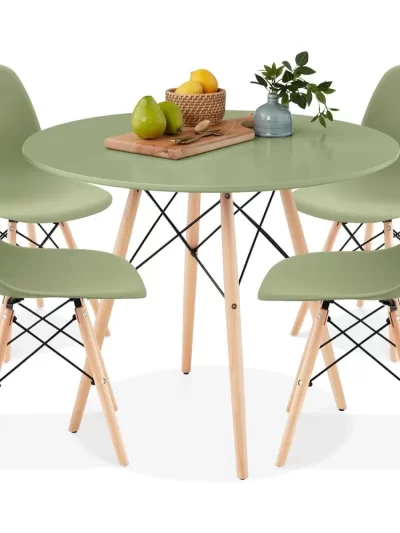 5-Piece Dining Set, Compact Mid-Century Modern Table & Chair Set for Home, Apartment w/ 4 Chairs, Plastic Seats