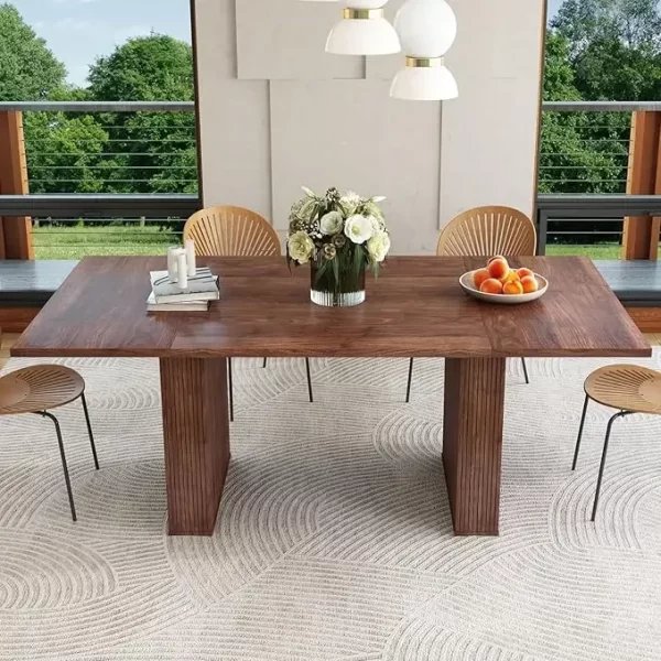Dining Table for 4-6 People, Oval Kitchen Table with Wood Strip Base, Modern Farmhouse Large Round Dining Room Tables - Image 9