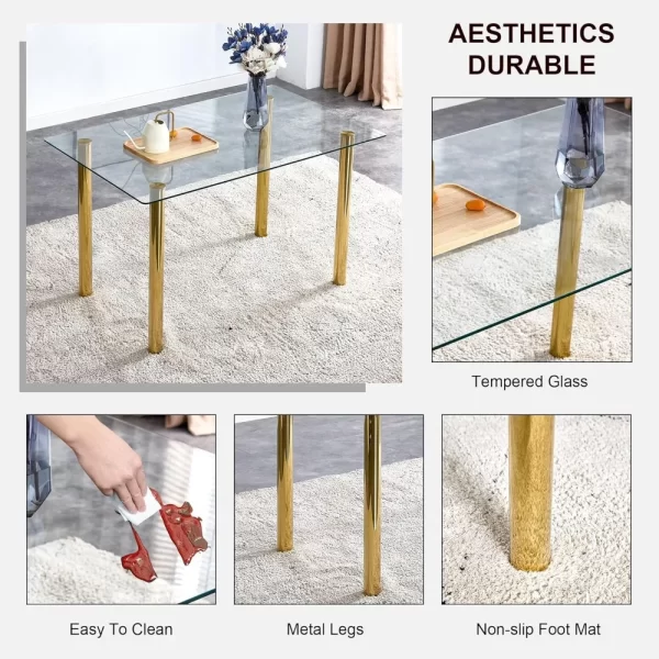 5 Pcs Modern Clear Glass Dining Table Set - Image 6