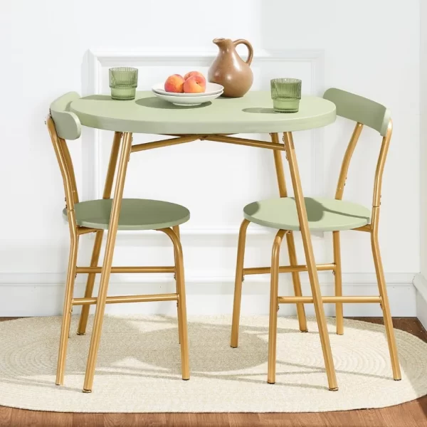 3-Piece Modern Oval Dining Table Set, Small Kitchen Dinette w/ 2 Chairs, Metal Frame, Curved Backrests - Image 4