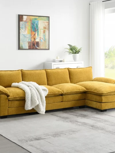 118*55" Modern L-shaped Chenille Cloud Sofa with Double Seat Cushions