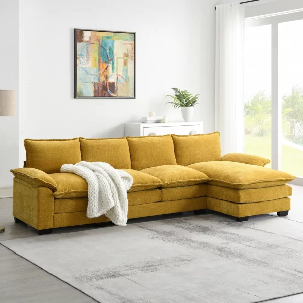 118*55" Modern L-shaped Chenille Cloud Sofa with Double Seat Cushions