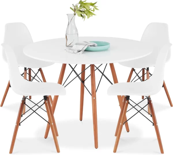 5-Piece Dining Set, Compact Mid-Century Modern Table & Chair Set for Home, Apartment w/ 4 Chairs, Plastic Seats - Image 8