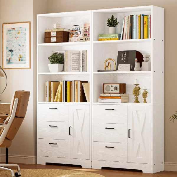 IRONCK Bookshelf with Door and 3 Drawers, Tall Bookcase Shelf with 3-Tier Shelves, for Bedroom, Living Room, Entrance Hallway - Image 2