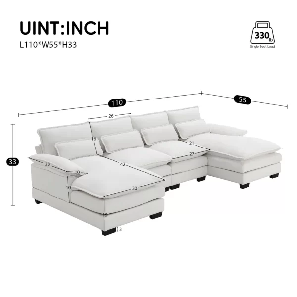 110*55" Modern U-shaped Sectional Sofa with Waist Pillows,6-seat Upholstered Symmetrical Sofa Furniture, Sleeper Sofa Couch with - Image 2