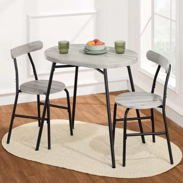 3-Piece Modern Oval Dining Table Set, Small Kitchen Dinette w/ 2 Chairs, Metal Frame, Curved Backrests - Image 10