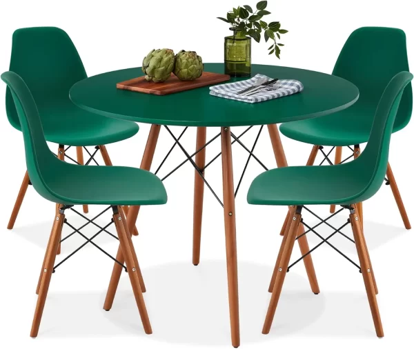 5-Piece Dining Set, Compact Mid-Century Modern Table & Chair Set for Home, Apartment w/ 4 Chairs, Plastic Seats - Image 14