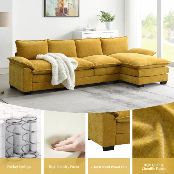 118*55" Modern L-shaped Chenille Cloud Sofa with Double Seat Cushions - Image 5