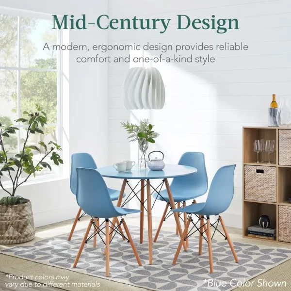 5-Piece Dining Set, Compact Mid-Century Modern Table & Chair Set for Home, Apartment w/ 4 Chairs, Plastic Seats - Image 3
