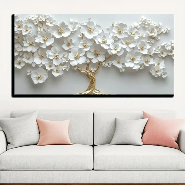 1 Nordic White Flower Oil Painting On Canvas - Image 2