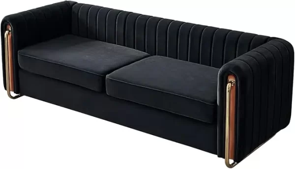 Modern Velvet Sofa for Living Room, 84 Inches Long Upholstered Sofa Couch with High Armrest and Metal Legs - Image 8