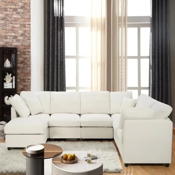 117" Modular Sectional U-Shaped Chenille Sofa Couch with Movable Ottoman - Image 3