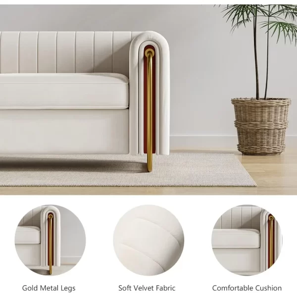 Modern Velvet Sofa for Living Room, 84 Inches Long Upholstered Sofa Couch with High Armrest and Metal Legs - Image 3
