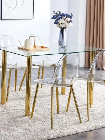 5 Pcs Modern Clear Glass Dining Table Set