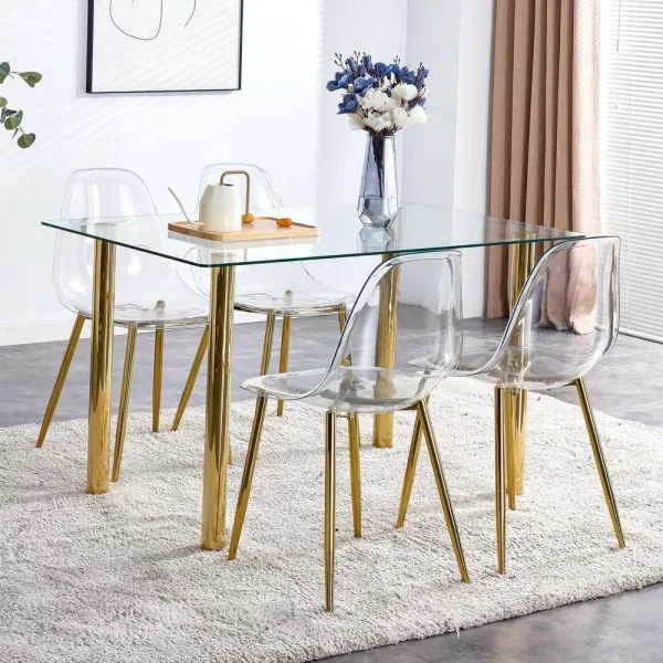 5 Pcs Modern Clear Glass Dining Table Set