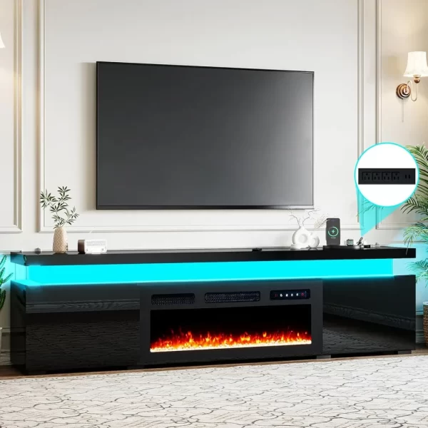 70.8’’ Fireplace TV Stand for 75 Inch TVs, Modern Entertainment Centers with LED Lights