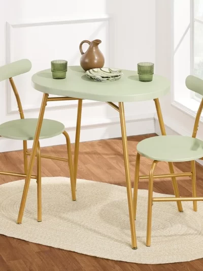 3-Piece Modern Oval Dining Table Set, Small Kitchen Dinette w/ 2 Chairs, Metal Frame, Curved Backrests