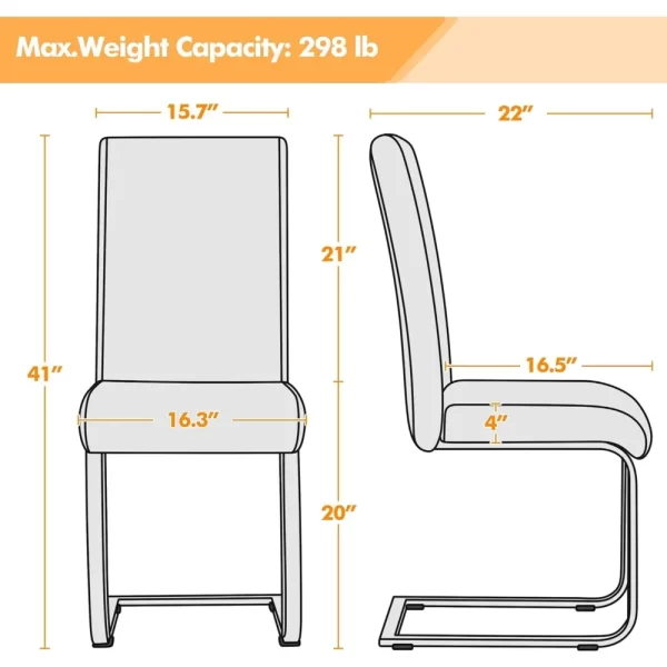 4PCS Dining Chairs Armless Leather Dining/Desk Room - Image 3
