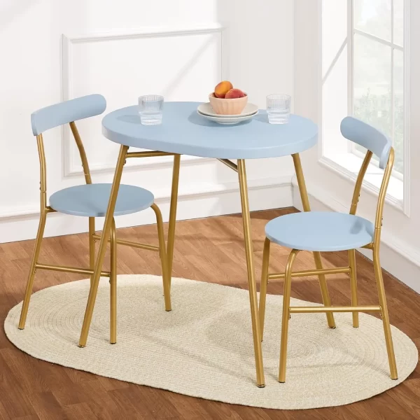 3-Piece Modern Oval Dining Table Set, Small Kitchen Dinette w/ 2 Chairs, Metal Frame, Curved Backrests - Image 11