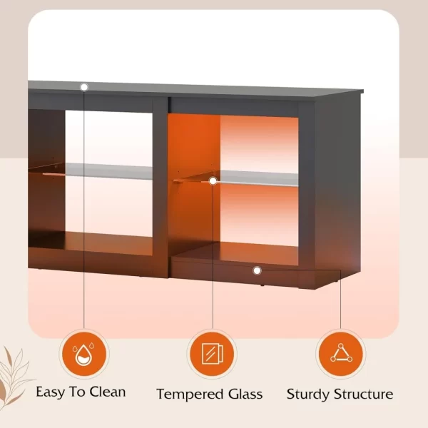 LED TV Stand for 65-Inch TV, 58-Inch Entertainment Center with Adjustable Glass Shelves, Modern Media Console for Living Room - Image 5
