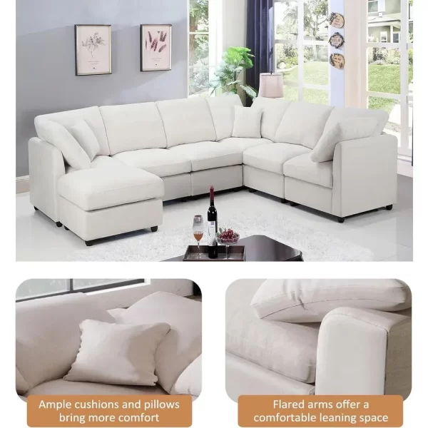 117" Modular Sectional U-Shaped Chenille Sofa Couch with Movable Ottoman - Image 4