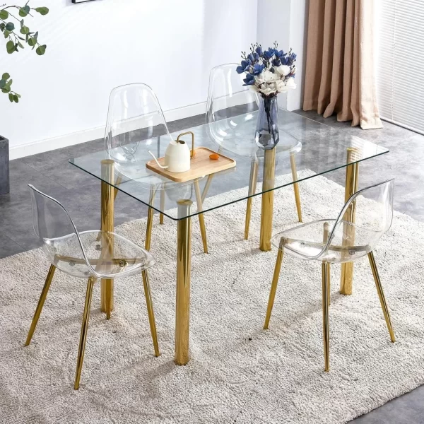 5 Pcs Modern Clear Glass Dining Table Set - Image 2