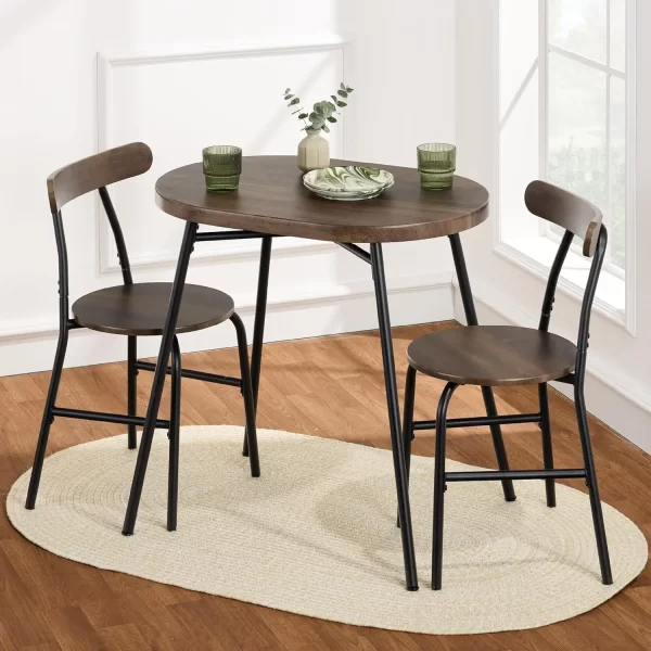 3-Piece Modern Oval Dining Table Set, Small Kitchen Dinette w/ 2 Chairs, Metal Frame, Curved Backrests - Image 8