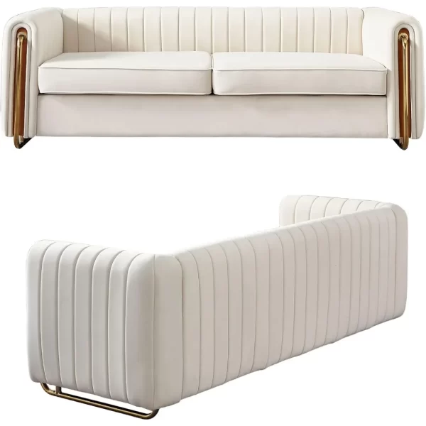 Modern Velvet Sofa for Living Room, 84 Inches Long Upholstered Sofa Couch with High Armrest and Metal Legs - Image 4
