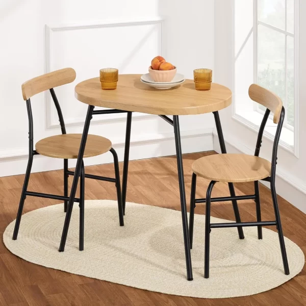 3-Piece Modern Oval Dining Table Set, Small Kitchen Dinette w/ 2 Chairs, Metal Frame, Curved Backrests - Image 13