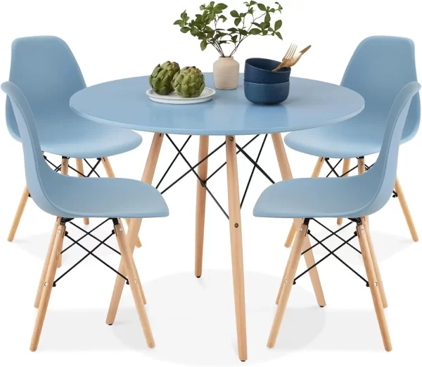 5-Piece Dining Set, Compact Mid-Century Modern Table & Chair Set for Home, Apartment w/ 4 Chairs, Plastic Seats - Image 16