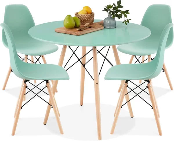 5-Piece Dining Set, Compact Mid-Century Modern Table & Chair Set for Home, Apartment w/ 4 Chairs, Plastic Seats - Image 12