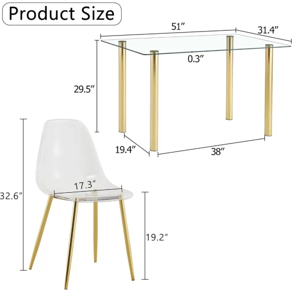 5 Pcs Modern Clear Glass Dining Table Set - Image 5
